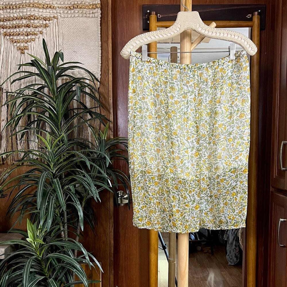 J.Crew Cupro Floral Mini Skirt Womens S Yellow Green Elastic Pull On Lined
